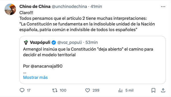 Tuvo que venir un chino a interpretar el castellano. Así nos va.